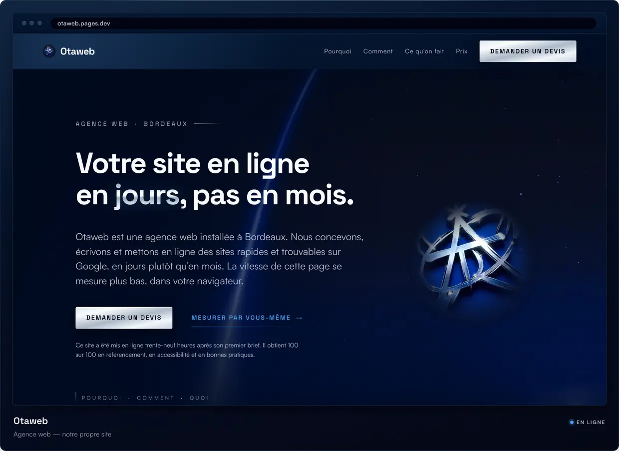La page d’accueil d’Otaweb, celle que vous lisez, dans un cadre de navigateur. Étiquette : en ligne.